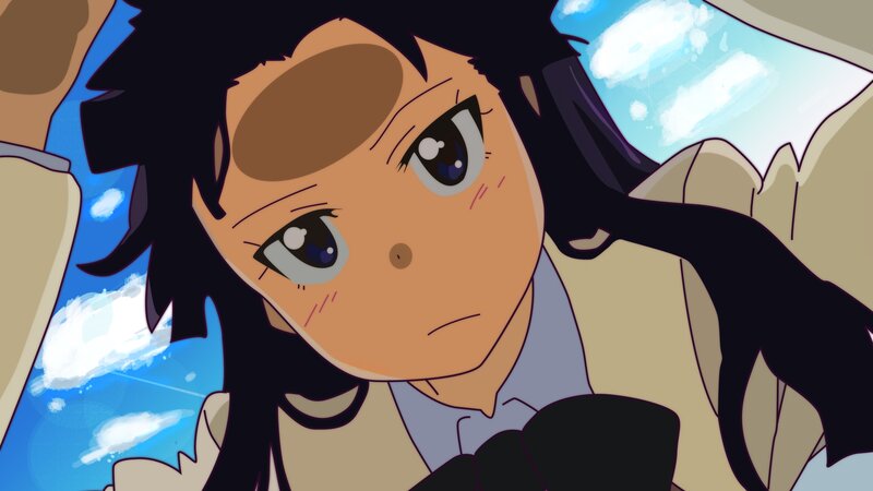 Anime Girl with Brown Hair — Dramatic, Afternoon, Blue Sky
