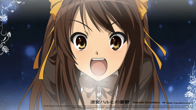 Anime Girl with Brown Hair — Dramatic, Night, Yellow Ribbons