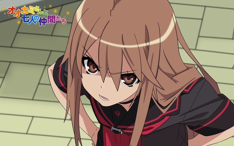 Anime Girl with Brown Hair — Dramatic, School Uniform, Tiled Floor