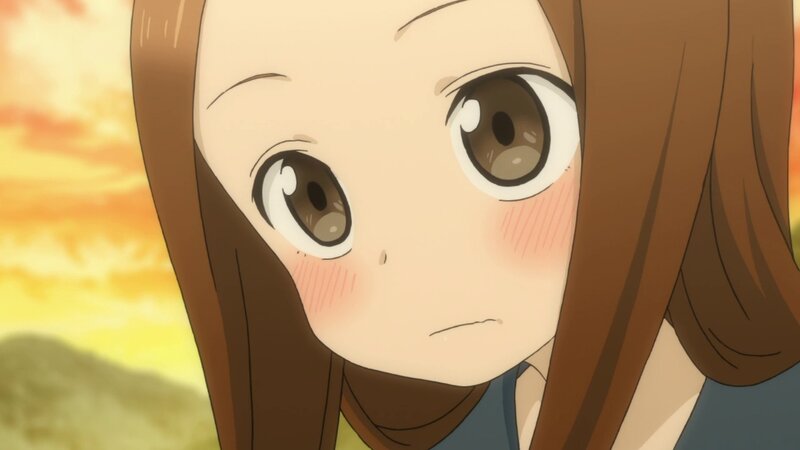 Anime Girl with Brown Hair — Dramatic, Sunset, Blush