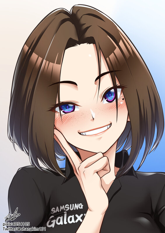 Anime Girl with Brown Hair — Happy, Digital Art