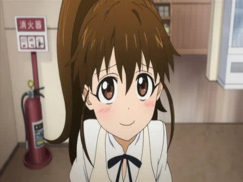 Anime Girl with Brown Hair — Happy, Fire Extinguisher