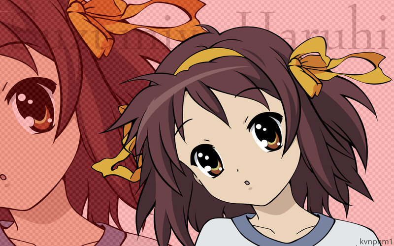 Anime Girl with Brown Hair — Innocent, Yellow Ribbon