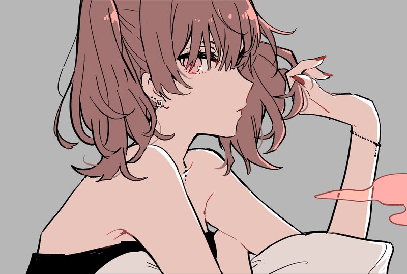 Anime Girl with Brown Hair — Neutral, Digital Art, Earring