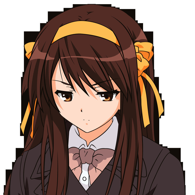Anime Girl with Brown Hair — Neutral, Headband, School Uniform