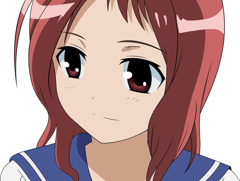 Anime Girl with Brown Hair — Neutral, School Uniform, Eyes, Blue