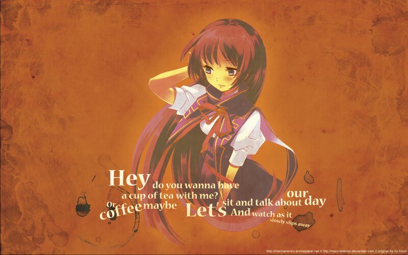 Anime Girl with Brown Hair — Orange, Calm, Text