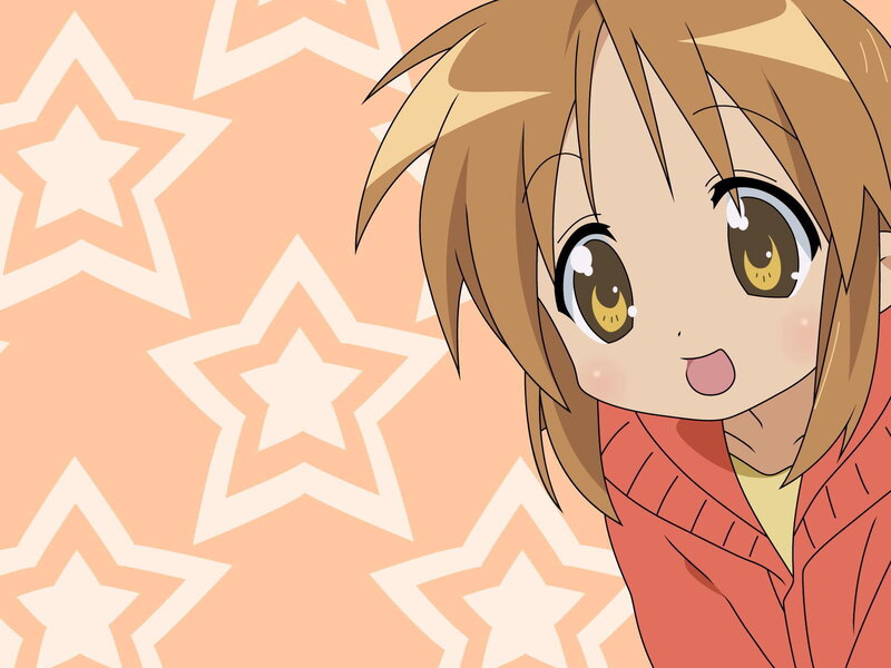 Anime Girl with Brown Hair — Orange, Cheerful