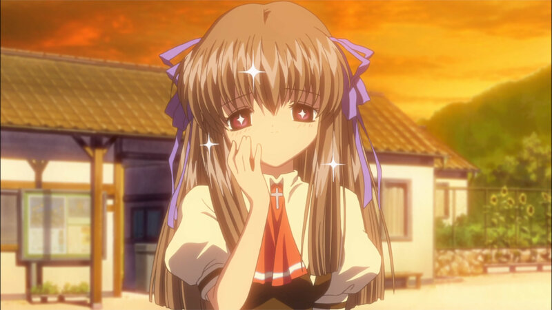 Anime Girl with Brown Hair — Orange, Dramatic, Sunset