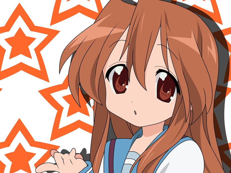Anime Girl with Brown Hair — Orange, Playful