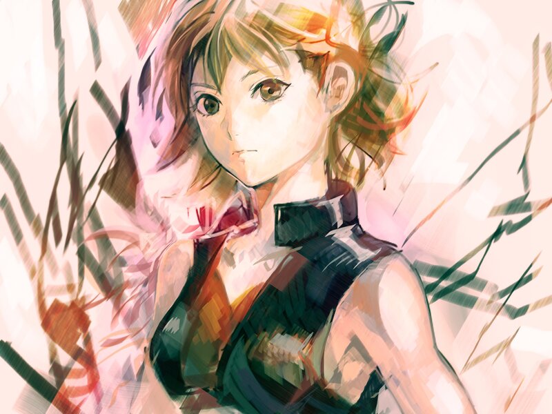 Anime Girl with Brown Hair — Pink, Dramatic, Digital Art