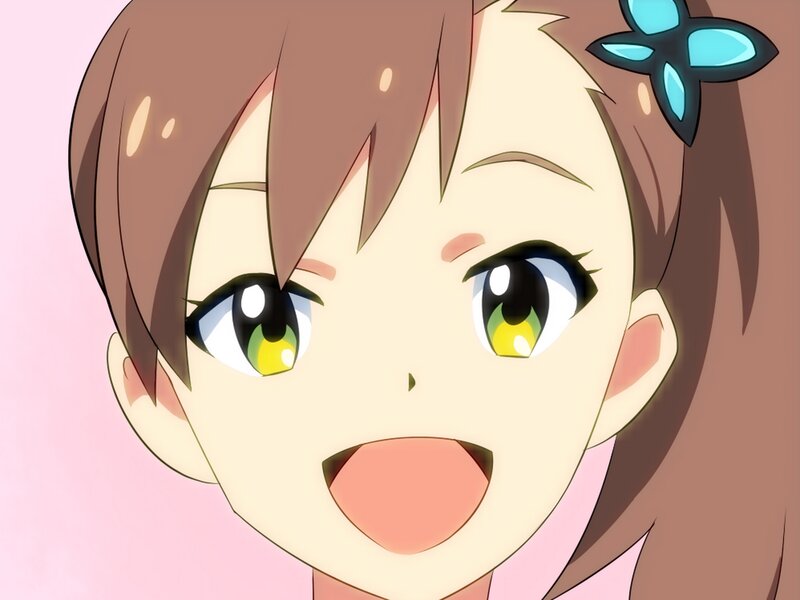 Anime Girl with Brown Hair — Pink, Happy