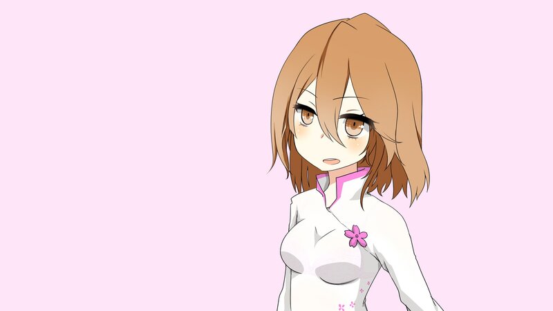 Anime Girl with Brown Hair — Pink, Neutral, White Top
