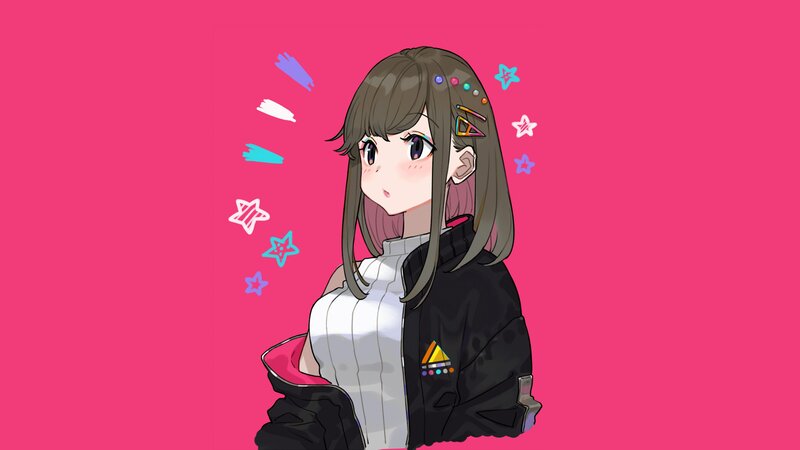 Anime Girl with Brown Hair — Pink, Playful, Digital Art