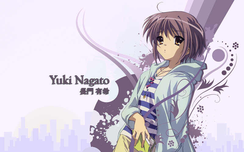 Anime Girl with Brown Hair — Purple, Calm