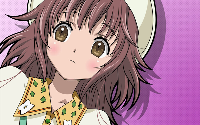 Anime Girl with Brown Hair — Purple, Innocent