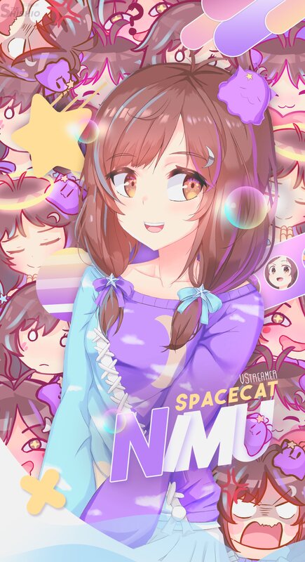 Anime Girl with Brown Hair — Purple, Playful