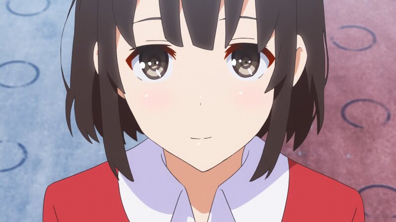 Anime Girl with Brown Hair — Red, Calm, School Uniform
