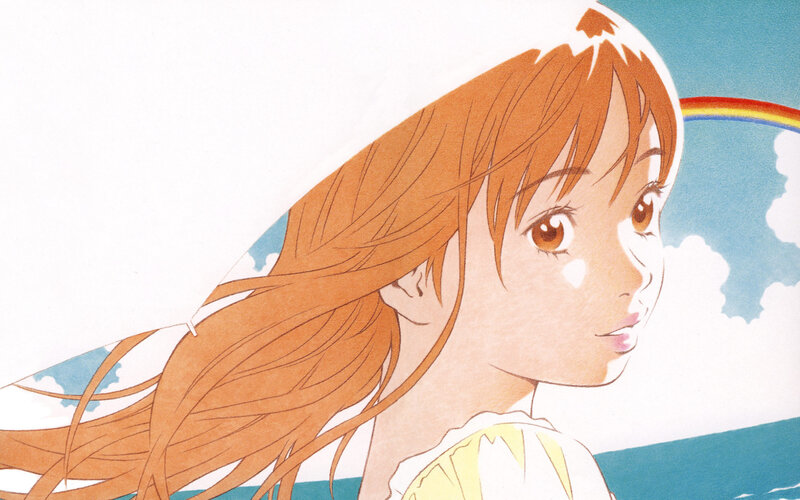Anime Girl with Brown Hair — Serene, Afternoon, Rainbow