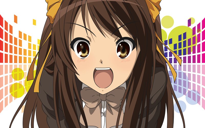 Anime Girl with Brown Hair — Surprised, Bow Tie