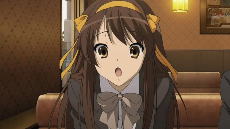 Anime Girl with Brown Hair — Surprised, Night