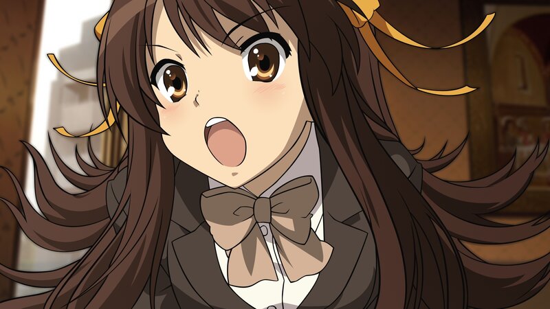 Anime Girl with Brown Hair — Surprised, School Uniform, Bow Tie