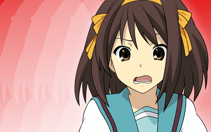 Anime Girl with Brown Hair — Surprised, Yellow Bows