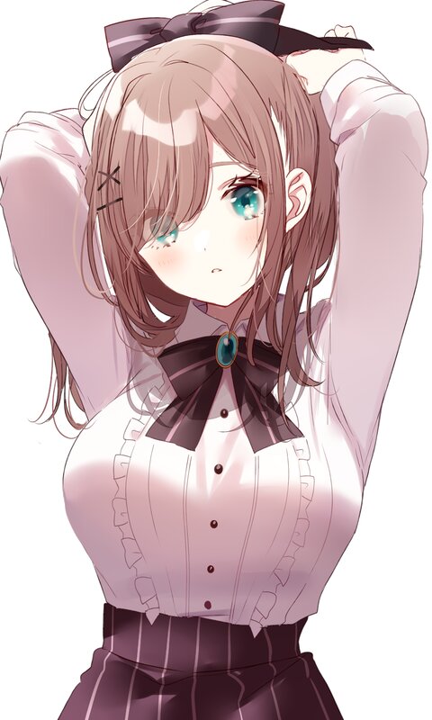 Anime Girl with Brown Hair — White, Calm, Bow Tie
