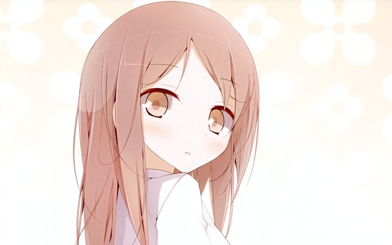 Anime Girl with Brown Hair — White, Calm, Eyes