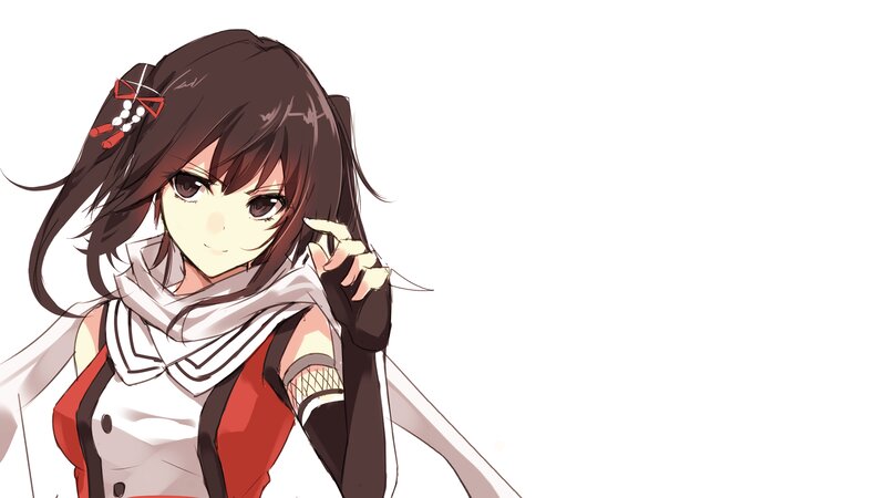 Anime Girl with Brown Hair — White, Calm, Scarf
