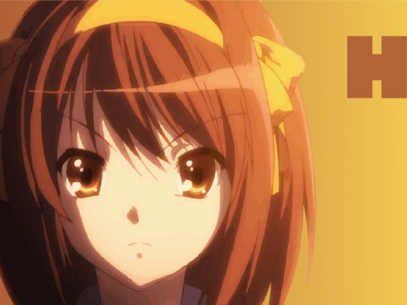 Anime Girl with Brown Hair — Yellow, Calm