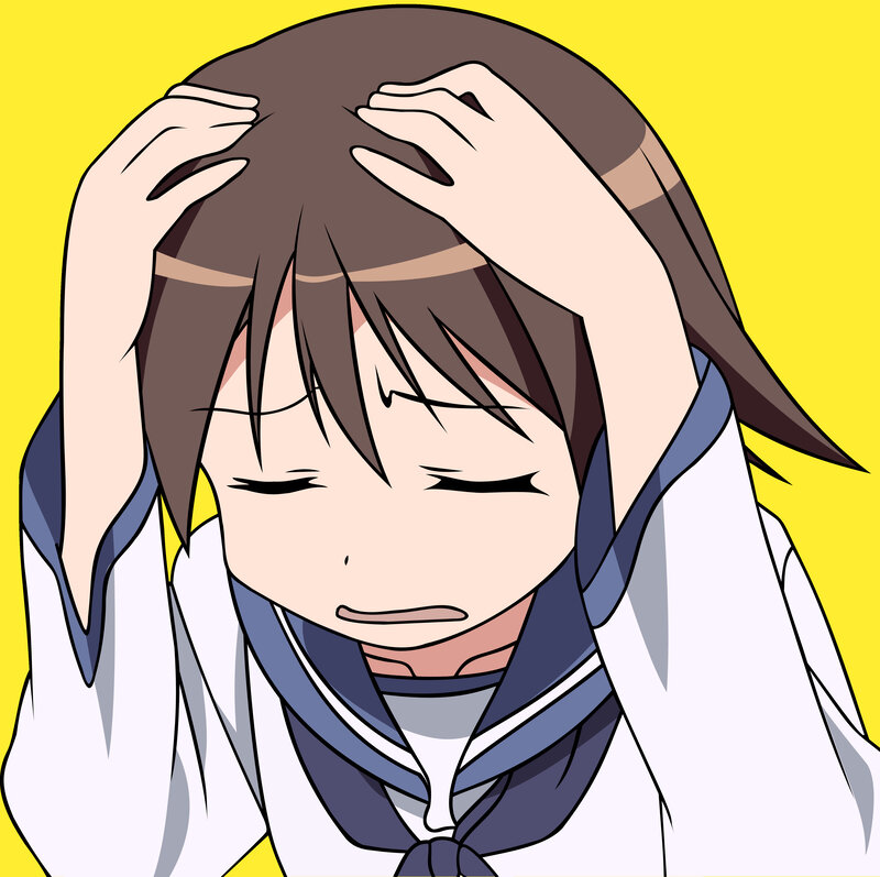 Anime Girl with Brown Hair — Yellow, Frustrated
