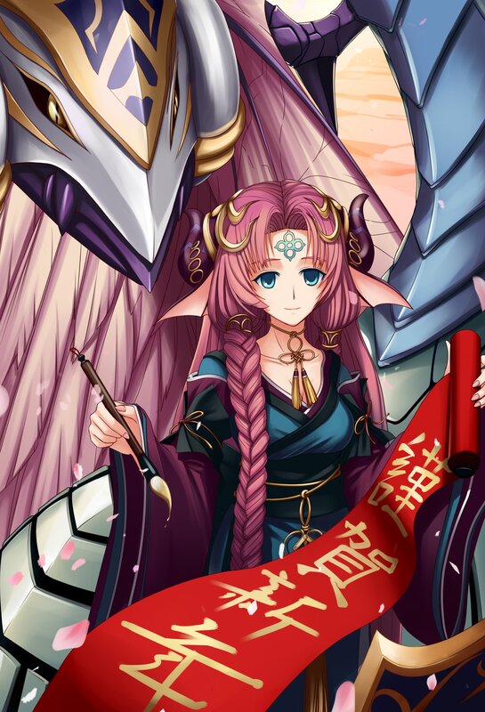 anime girl with brush and scroll