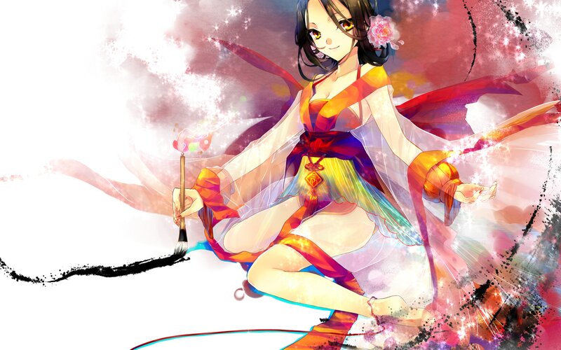 Anime girl with brush art