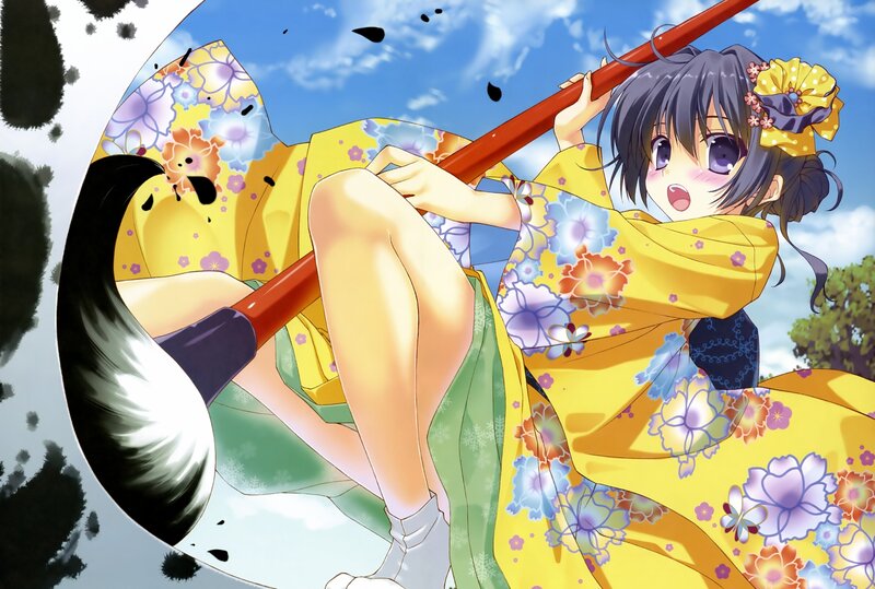 Anime Girl with Brush — Yellow