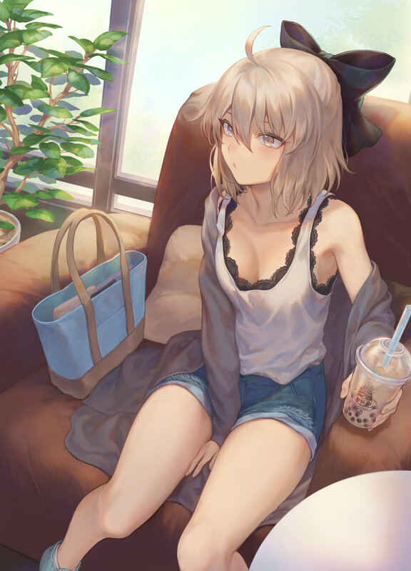 Anime Girl with Bubble Tea — Brown