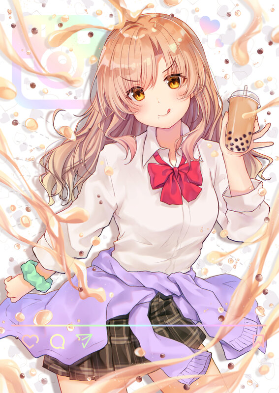 Anime Girl with Bubble Tea — Purple