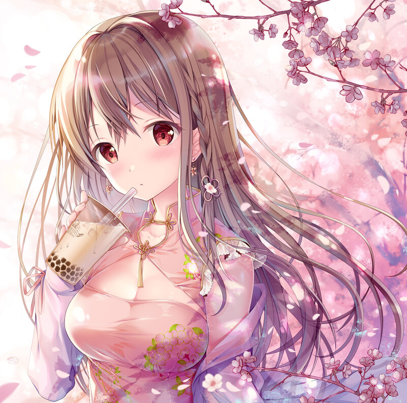 Anime Girl with Bubble Tea