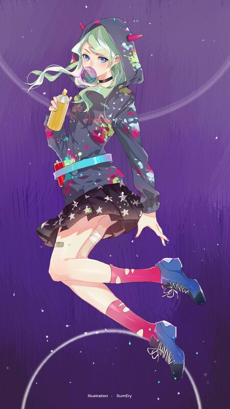 Anime Girl with Bubblegum — Purple