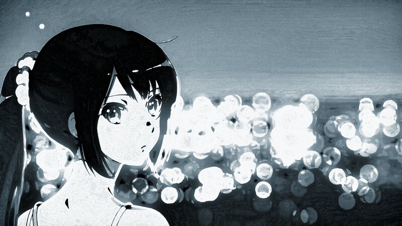 Anime Girl with Bubbles — Black