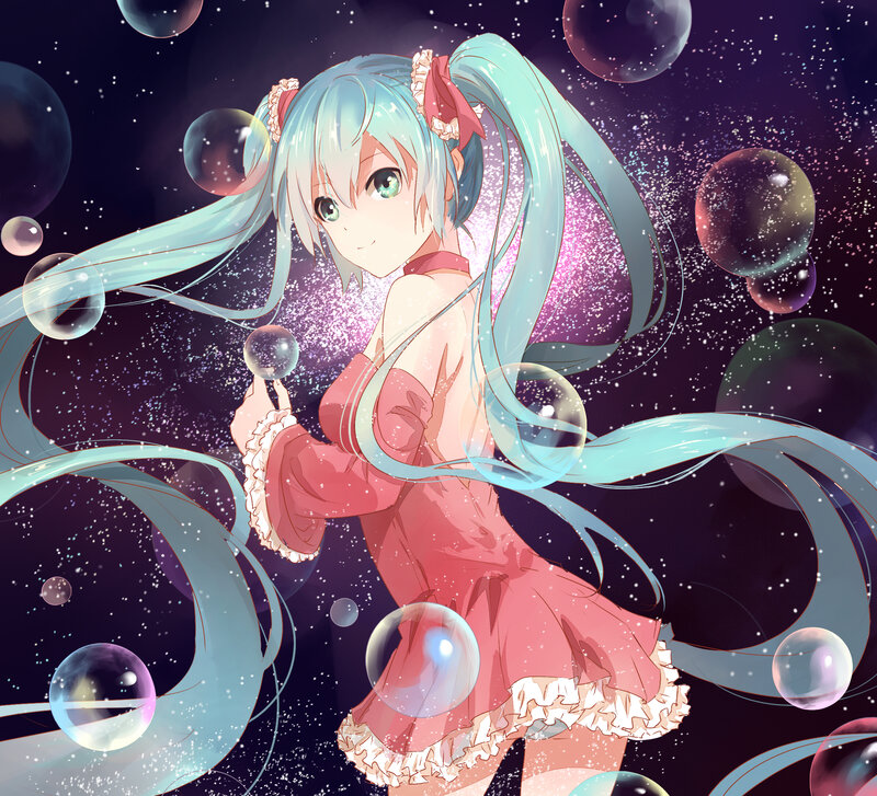 Anime Girl with Bubbles — Blue, Dreamy