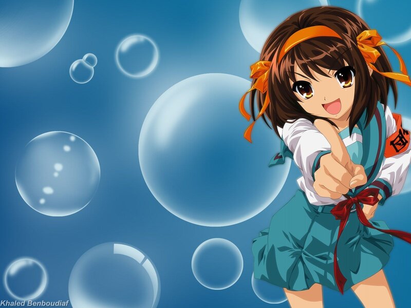 Anime Girl with Bubbles — Blue, Playful, Headband
