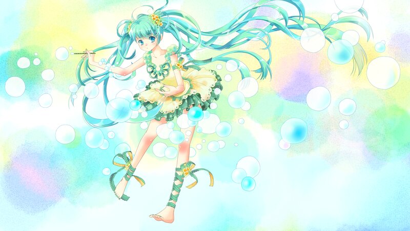 Anime Girl with Bubbles — Blue, Playful