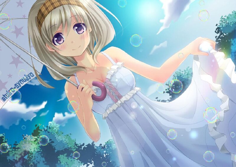 Anime Girl with Bubbles — Blue