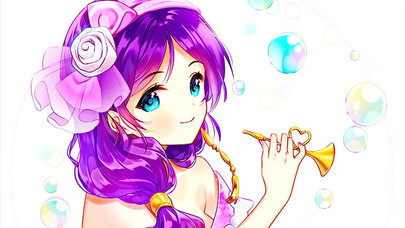 Anime Girl with Bubbles — Purple, Playful