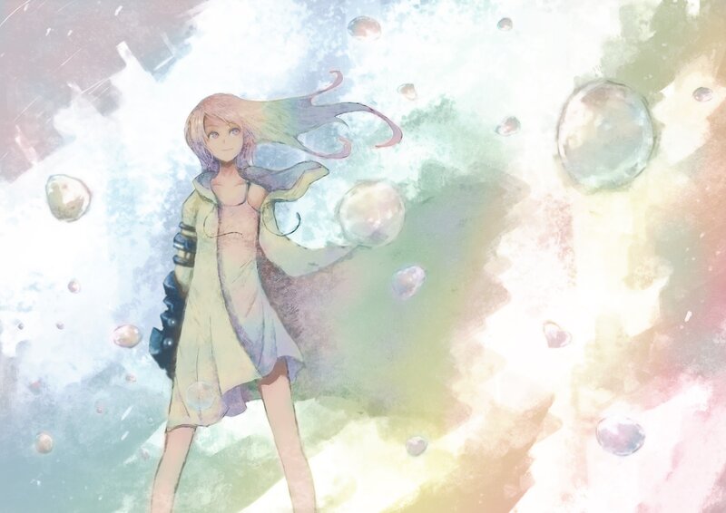 Anime Girl with Bubbles — White, Dreamy