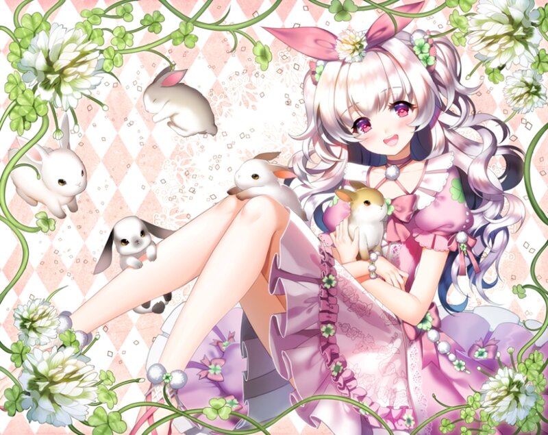 Anime Girl with Bunnies — Pink