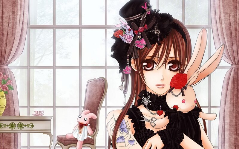 Anime Girl with Bunny — Black