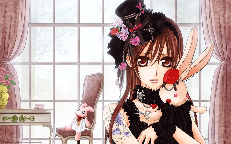 anime girl with bunny doll