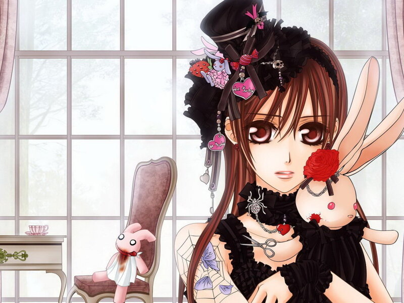 anime girl with bunny doll